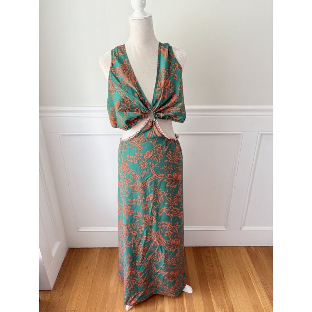 Shein Curve 3X Cutout Maxi Dress Green Coral - Picture 3 of 7
